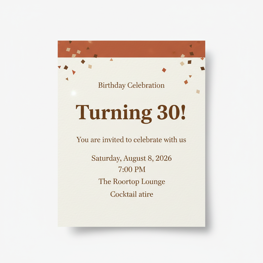 AI-generated modern 30th birthday invitation